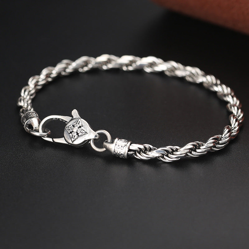 Nimara Ritual 925 Sterling Silver Tibet Om Mani Padme Hum Double Dorje Vajra Twisted Design Peace Love Bracelet
