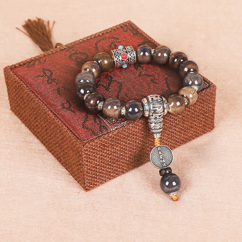 Nimara Ritual Tibet Om Mani Padme Hum Prayer Wheel Dorje Vajra Engraved Glass Bead Wisdom Bracelet