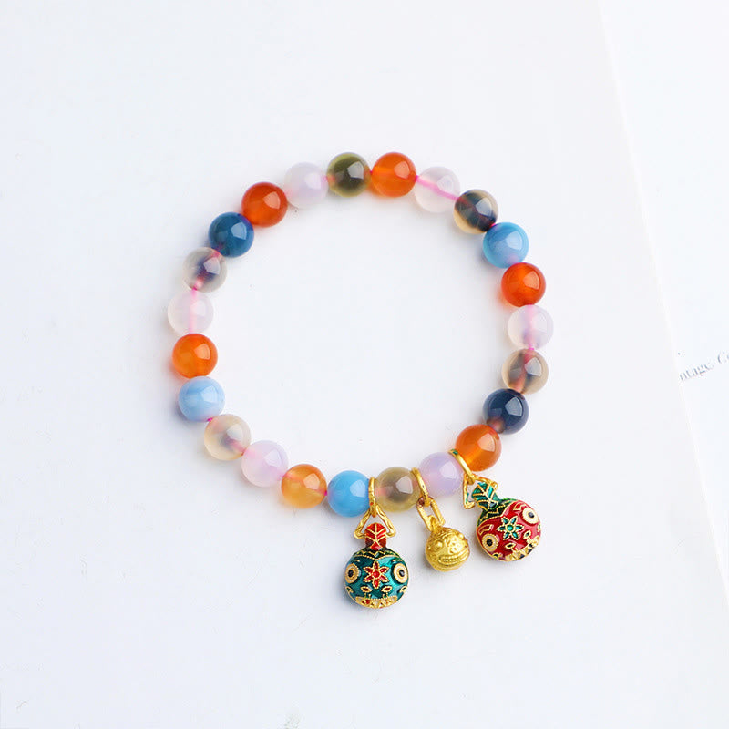 Nimara Ritual Colorful Candy Agate Gold Swallowing Beast Family Peach Harmony Charm Bracelet