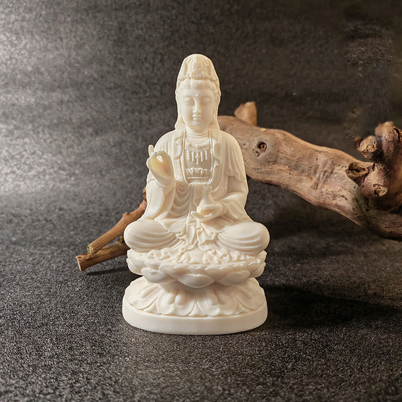 Nimara Ritual Mini Ivory Fruit Tathagata Buddha Lotus Kwan Yin Avalokitesvara Manjusri Samantabhadra Serenity Desk Decoration