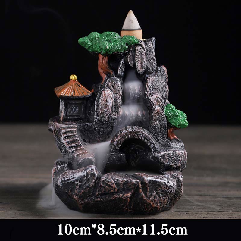 Nimara Ritual Mountain Bridges Pattern Meditation Resin Backflow Incense Burner