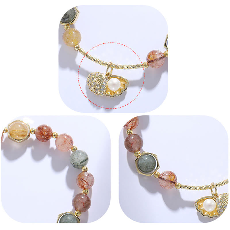 Nimara Ritual Natural Colorful Rutilated Quartz Shell Protection Bead Bracelet
