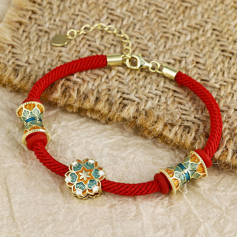 Nimara Ritual Dunhuang 925 Sterling Silver Lotus Drum New Beginning Red Rope Bracelet