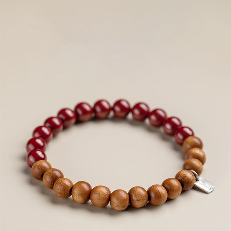 Nimara Ritual 925 Sterling Silver Peach Wood Cinnabar Ward Off Evil Spirits Bracelet
