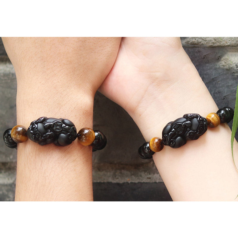 Nimara Ritual FengShui PiXiu Rainbow Obsidian Tiger Eye Wealth Bracelet