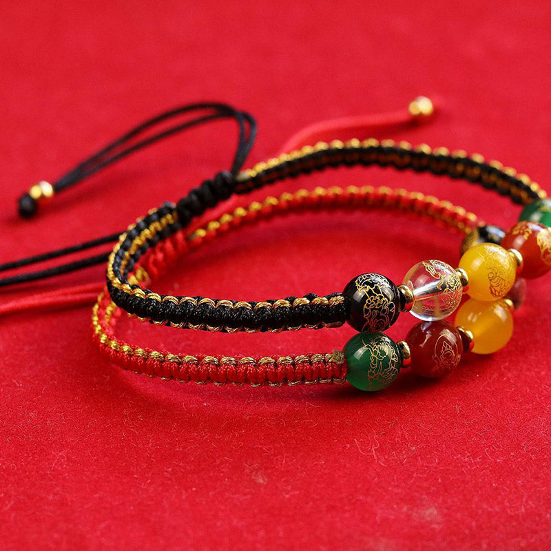 Nimara Ritual Five Directions Gods of Wealth Agate Handmade Protection String Braid Bracelet