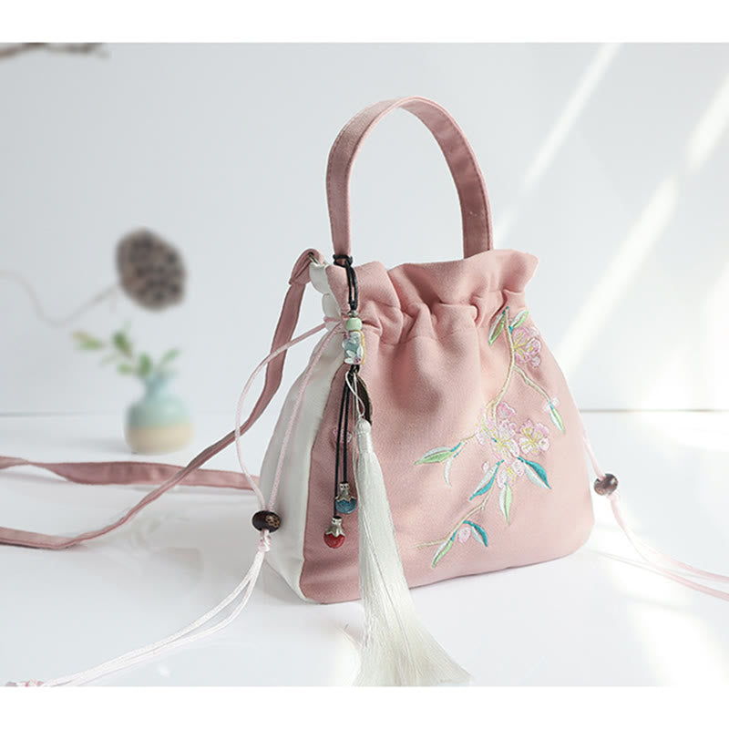 Nimara Ritual Handmade Embroidered Flowers Canvas Tote Shoulder Bag Handbag