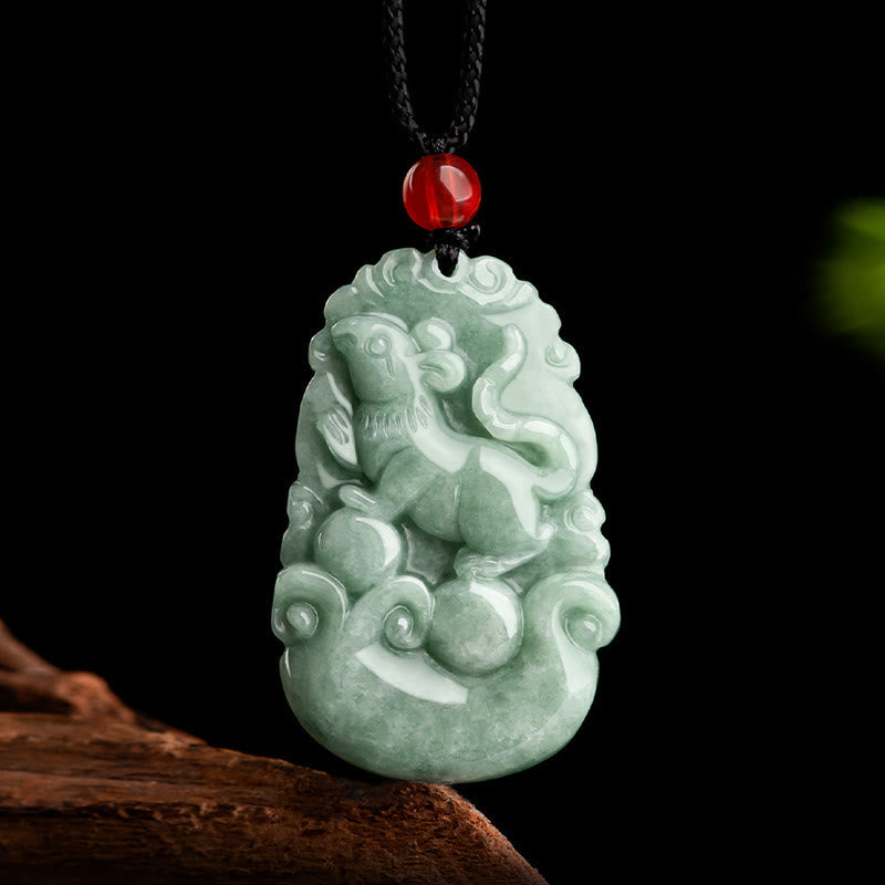 Nimara Ritual Natural Green Jade 12 Chinese Zodiac Luck Prosperity Necklace Pendant