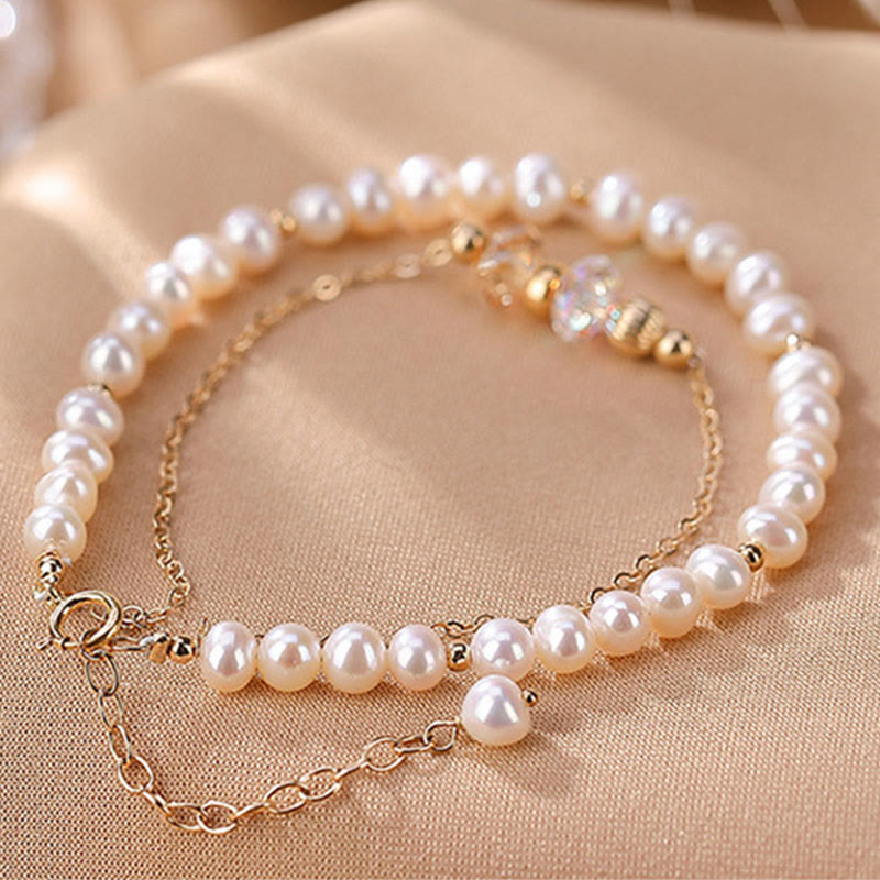 Nimara Ritual 925 Sterling Silver Plated 14k Gold Natural Pearl Crystal Healing Double Layer Bracelet