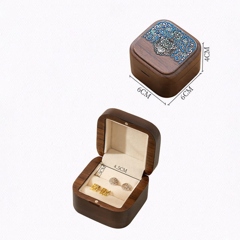 Nimara Ritual Retro Handmade Black Walnut Wood Ring Jewelry Storage Box Leaf Wooden Gift Box