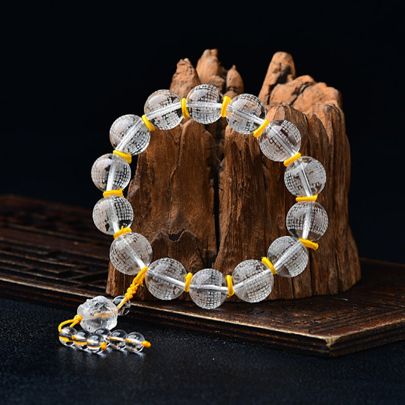 Nimara Ritual Tibet White Crystal Half Demon Half Buddha Heart Sutra Lotus Healing Bracelet