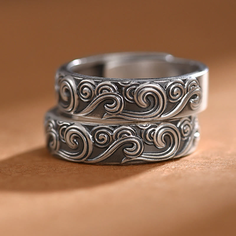 Nimara Ritual 999 Sterling Silver Auspicious Clouds Engraved Blessing Adjustable Ring