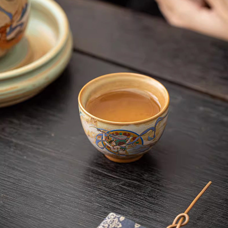 Nimara Ritual Dunhuang Flying Apsaras Ceramic Gaiwan Sancai Teacup Kung Fu Tea Cup With Lid