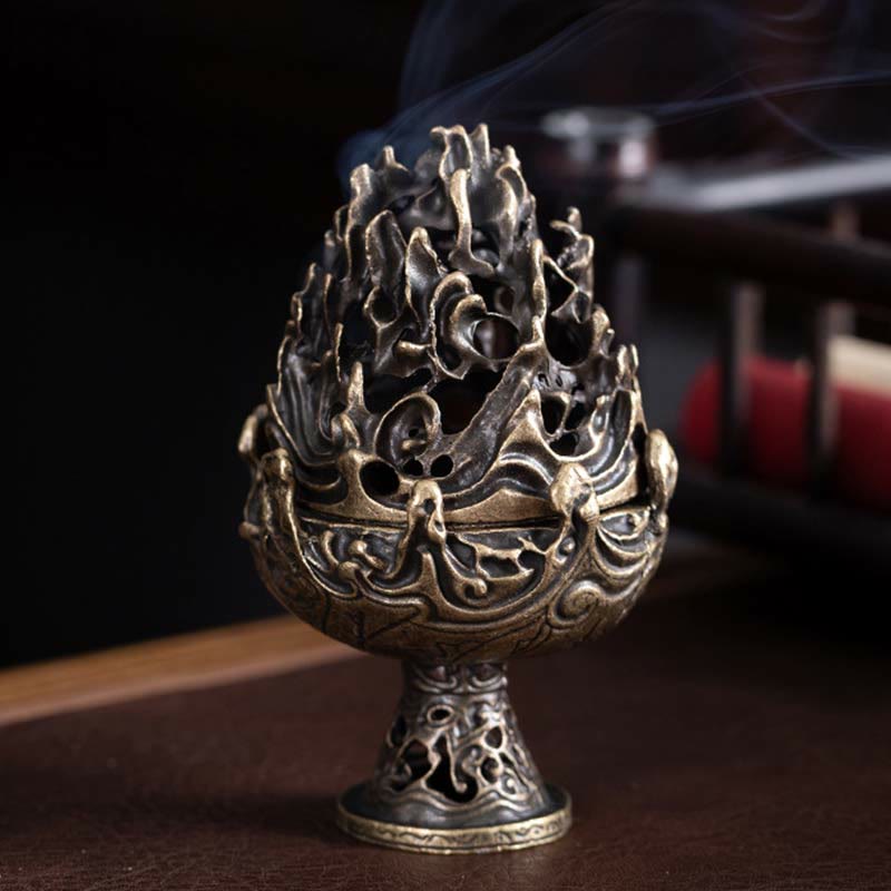 Nimara Ritual Tibetan Mini Mountain Pattern Meditation Copper Alloy Incense Burner