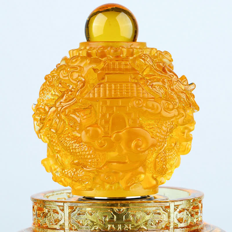 Nimara Ritual Feng Shui Auspicious Dragon Handmade Liuli Crystal Rotatable Art Piece Luck Home Office Decoration