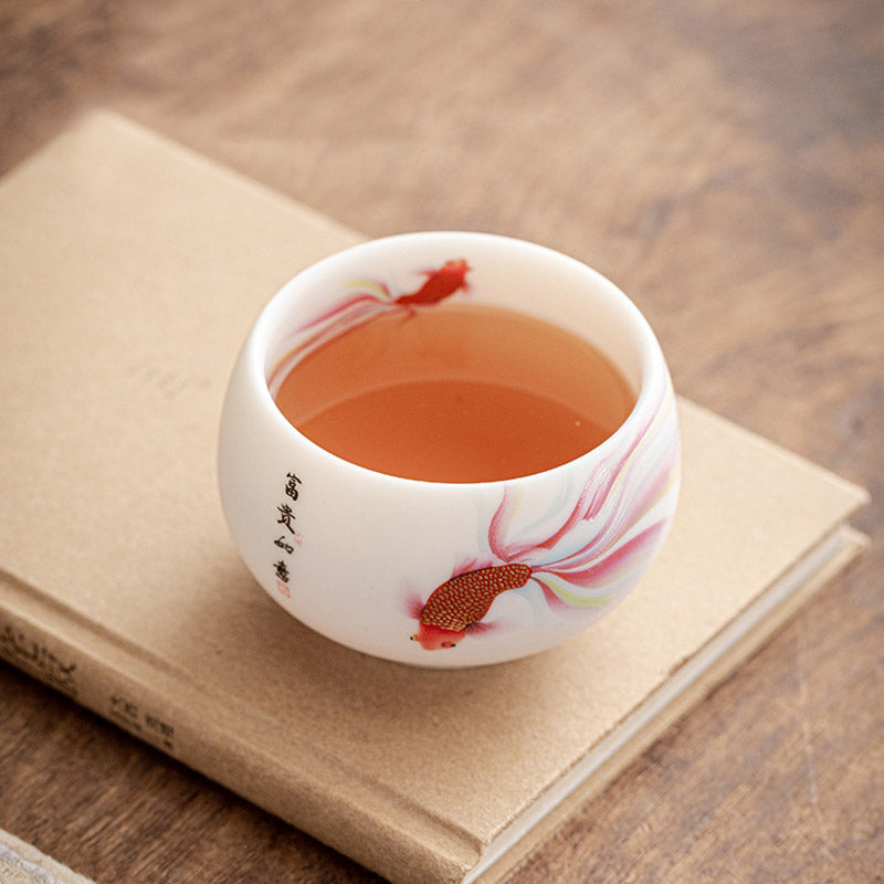Nimara Ritual Koi Fish White Porcelain Ceramic Teacup Kung Fu Tea Cup