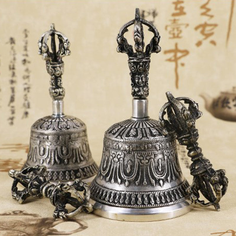 Nimara Ritual Tibetan Meditation Bell and Vajra Dorje Copper Decoration Set