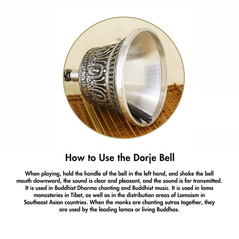Nimara Ritual Tibetan Meditation Bell and Vajra Dorje Copper Decoration Set
