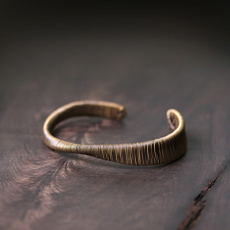 Nimara Ritual Simple Design Wrapped Brass Copper Luck Wealth Adjustable Cuff Bracelet