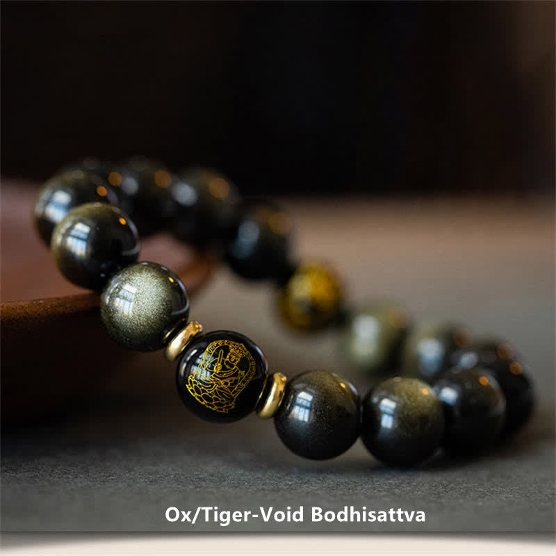 Nimara Ritual Chinese Zodiac Natal Buddha Gold Sheen Obsidian Wealth Protection Bracelet