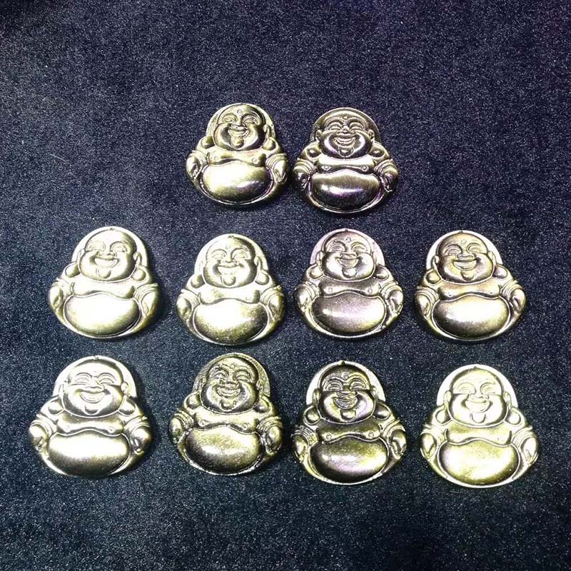 Nimara Ritual Laughing Buddha Gold Sheen Obsidian Wealth Necklace Pendant