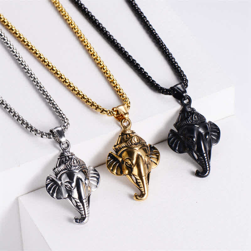 Nimara Ritual Ganesh Ganpati Elephant Titanium Steel Protection Pendant Necklace
