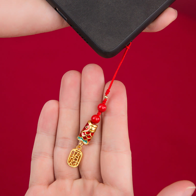 Nimara Ritual Koi Fish Cinnabar Attracting Wealth Wish Ruyi Charm Luck Phone Hanging Decoration