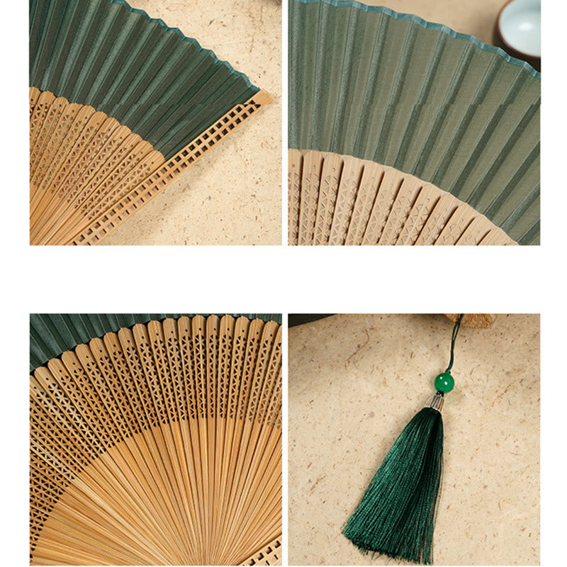 Nimara Ritual Vintage Handheld Folding Fan With Bamboo Frames