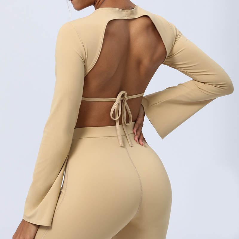 Nimara Ritual Long Sleeve Backless Strap Top Bra Flare Pants Fitness Yoga Outfit