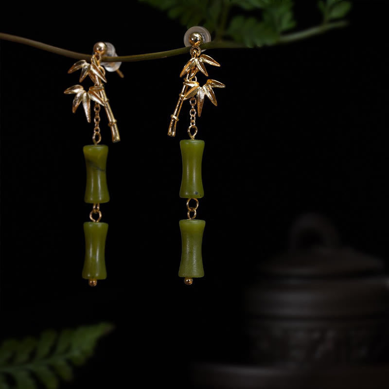 Nimara Ritual 925 Sterling Silver Posts Copper Plated Gold Natural Peridot Bamboo Leaf Drop Earrings