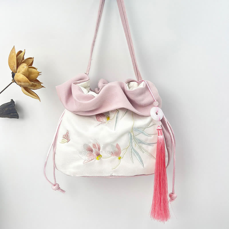 Nimara Ritual Suzhou Embroidery Camellia Magnolia Peony Lotus Silk Tote Crossbody Bag Shoulder Bag Handbag
