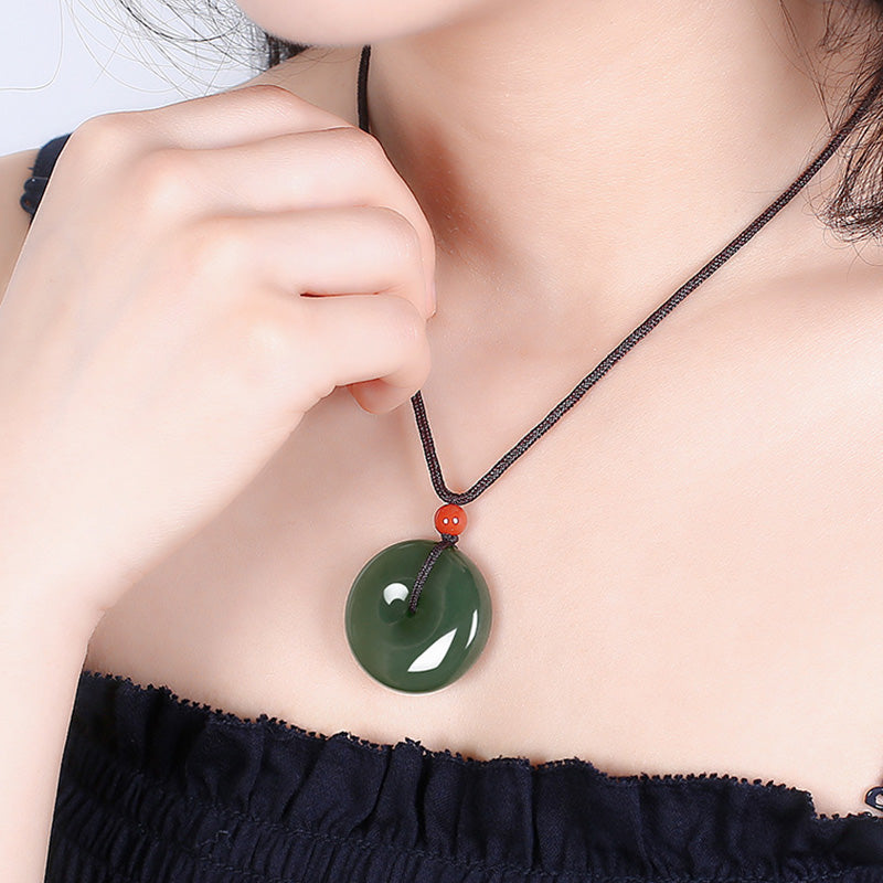 Nimara Ritual Natural Round Jade Peace Buckle Prosperity Necklace String Pendant