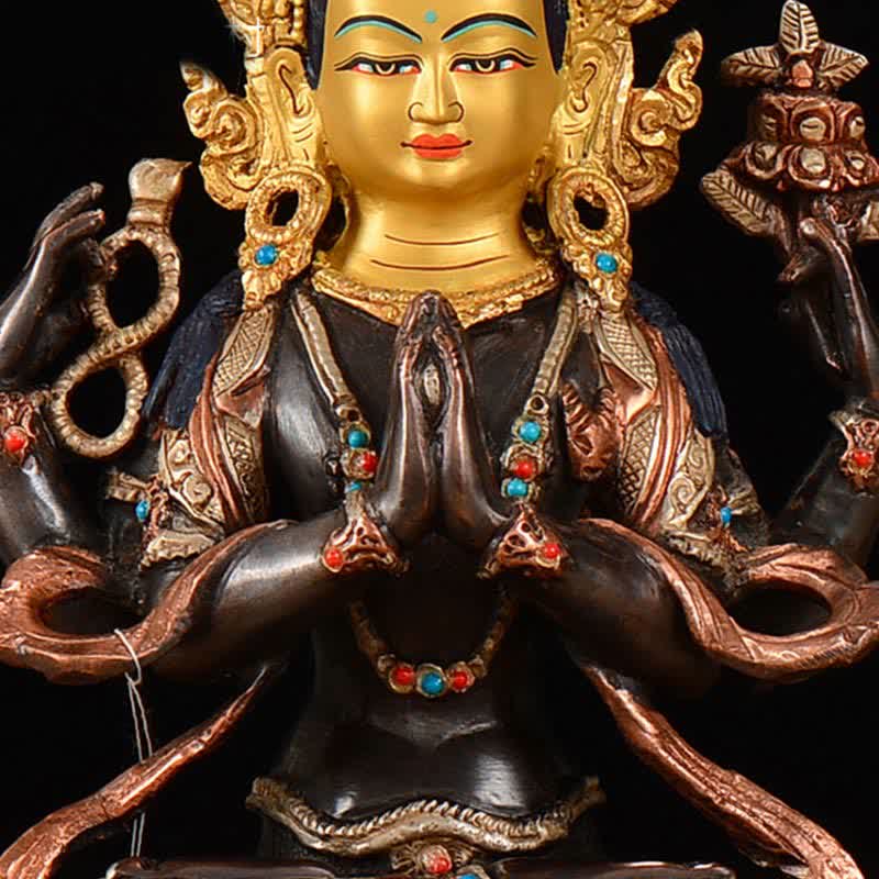 Nimara Ritual Bodhisattva Chenrezig Four-armed Avalokitesvara Protection Copper Statue Decoration