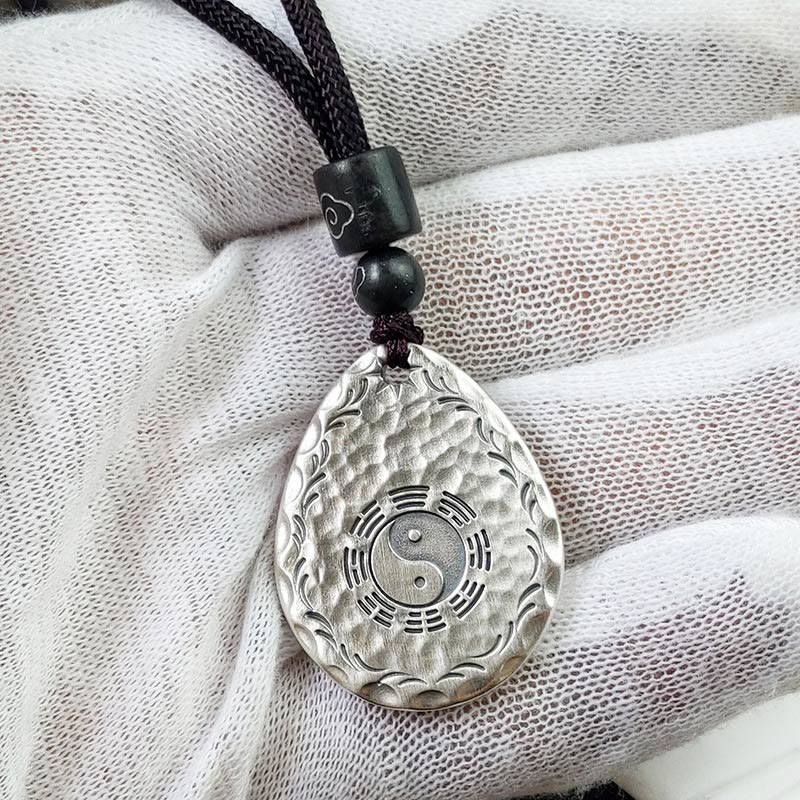 Nimara Ritual Vintage 999 Sterling Silver Yin Yang Bagua Water Drop Design Balance Harmony Necklace Pendant