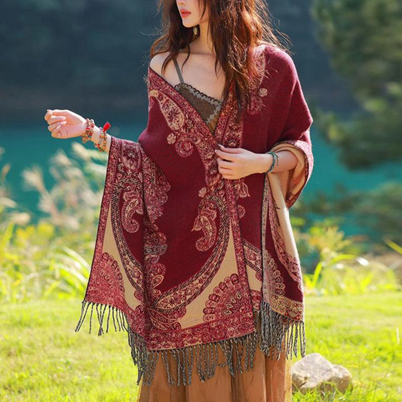 Nimara Ritual Tibetan Vine Leaves Pattern Design Shawl Cozy Travel Scarf Wrap