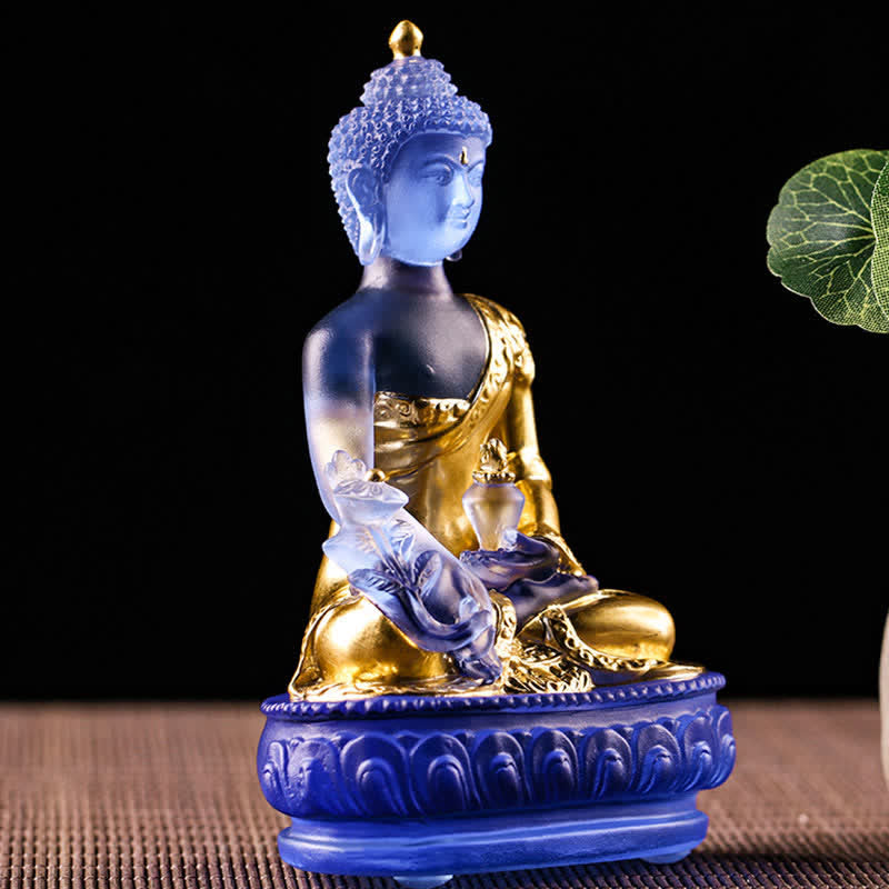 Nimara Ritual Medicine Buddha Handmade Liuli Crystal Art Piece Compassion Statue Home Office Offering Decoration