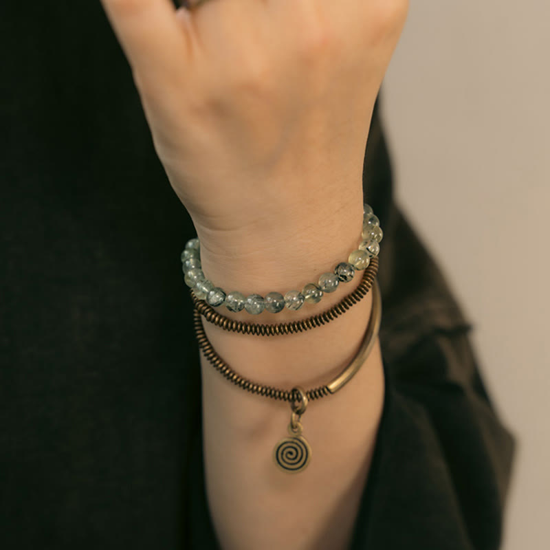 Nimara Ritual Purple Phantom Red Hematoid Quartz Green Rutilated Quartz Copper Love Forgive Bracelet