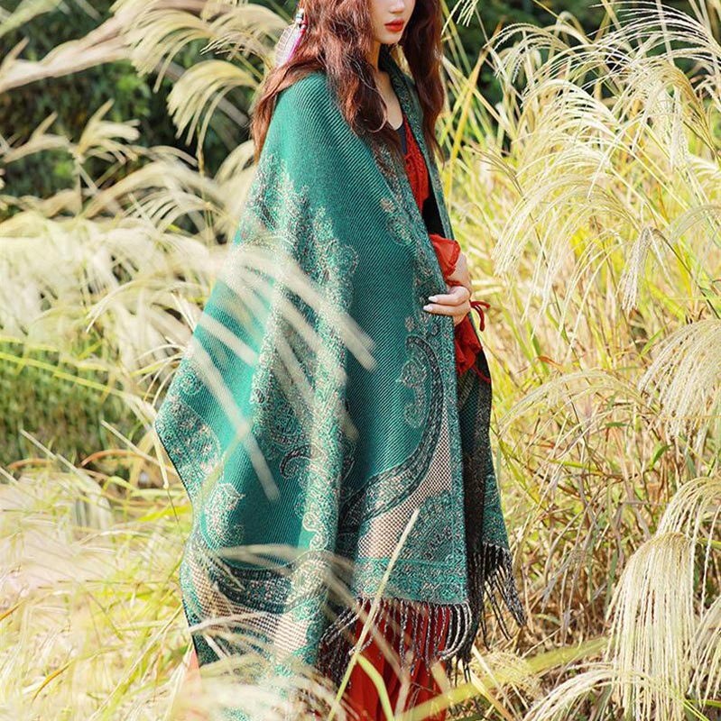 Nimara Ritual Tibetan Vine Leaves Pattern Design Shawl Cozy Travel Scarf Wrap