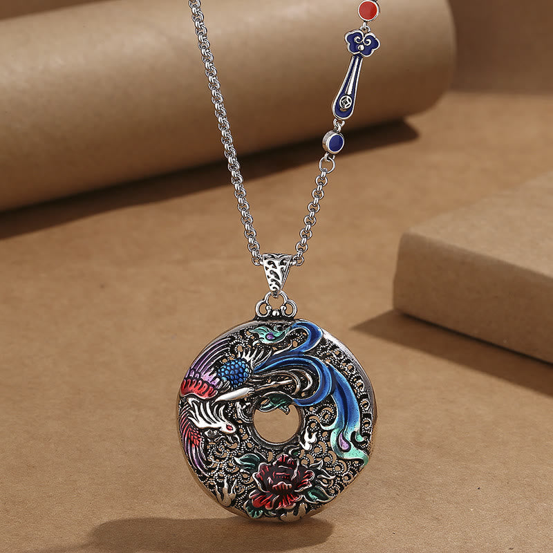 Nimara Ritual Phoenix Peony Flower Luck Protection Necklace Pendant