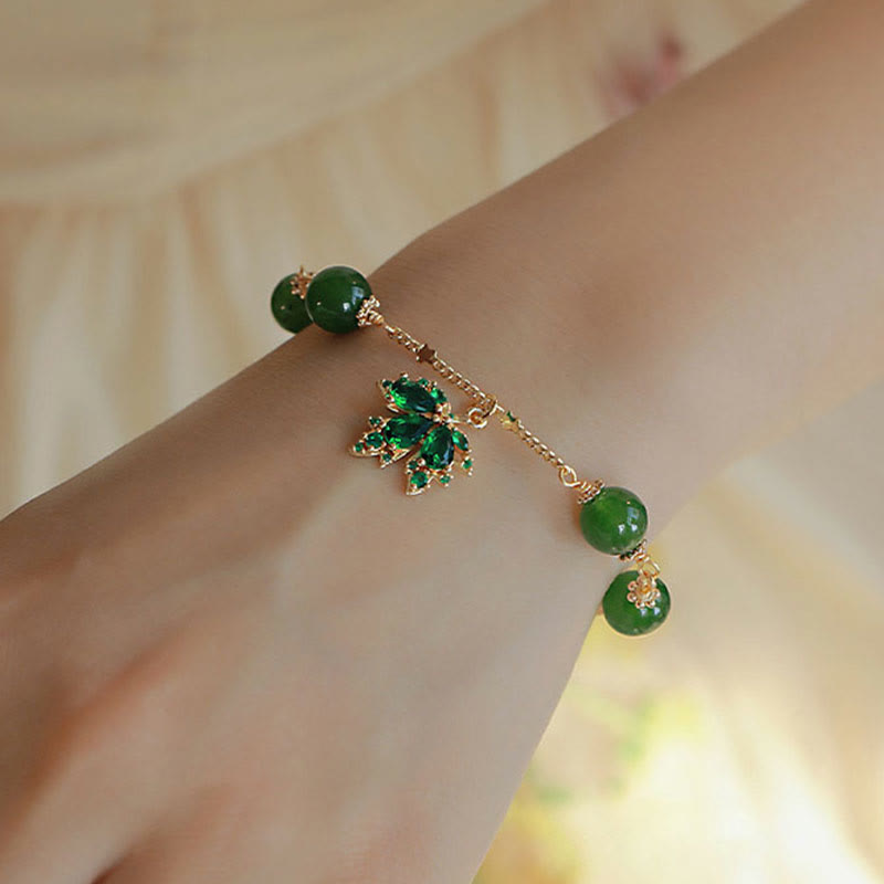 Nimara Ritual 14k Gold Plated Green Chalcedony Maple Leaf Courage Strength Bracelet