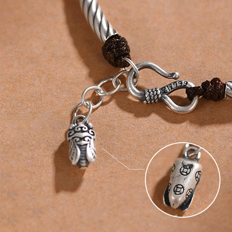 Nimara Ritual 999 Sterling Silver Bamboo Pattern Cicada Luck Wealth Bracelet