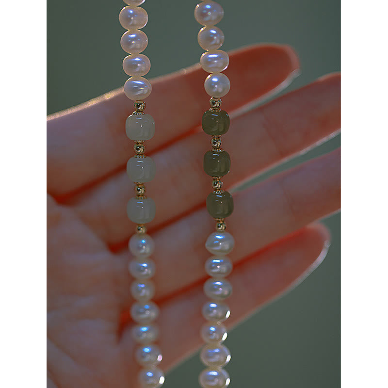 Nimara Ritual 14K Gold Plated Natural Pearl Hetian Cyan Jade White Jade Sincerity Bead Chain Bracelet
