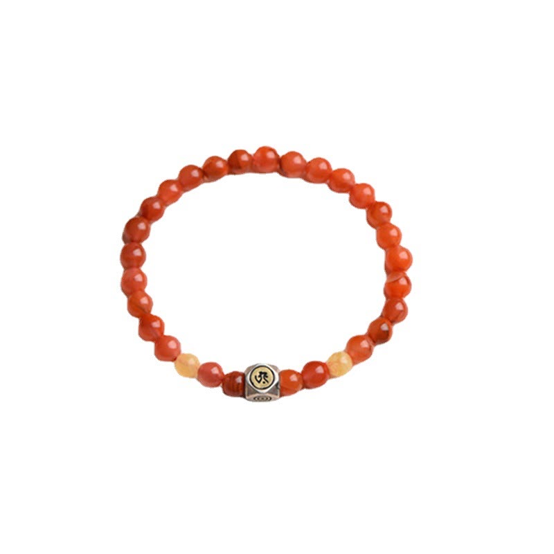 Nimara Ritual 925 Sterling Silver Chinese Zodiac Natal Buddha Amulet Red Agate Amber Self-acceptance Bracelet