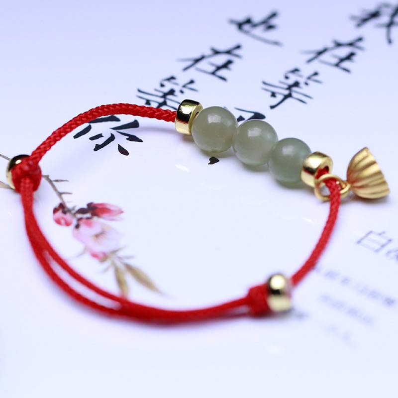 Nimara Ritual Natural Jade Lotus Seed Strength Red String Weave Bracelet