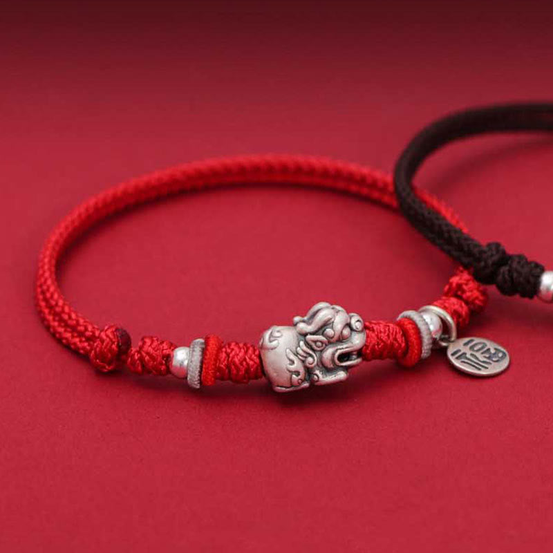 Nimara Ritual 925 Sterling Silver PiXiu Fu Character Wealth Luck Handmade Braided Bracelet