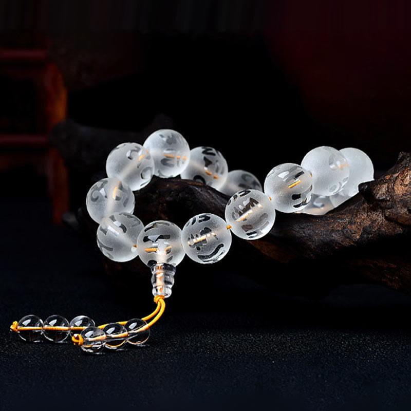 Open The Mind Tibet White Crystal Black Onyx Om Mani Padme Hum Meditation Bracelet