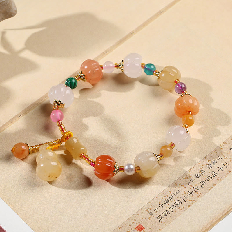 Nimara Ritual Natural Golden Silk Jade Crystals Gourd Pixiu Pumpkin Beads Wealth Charm Bracelet