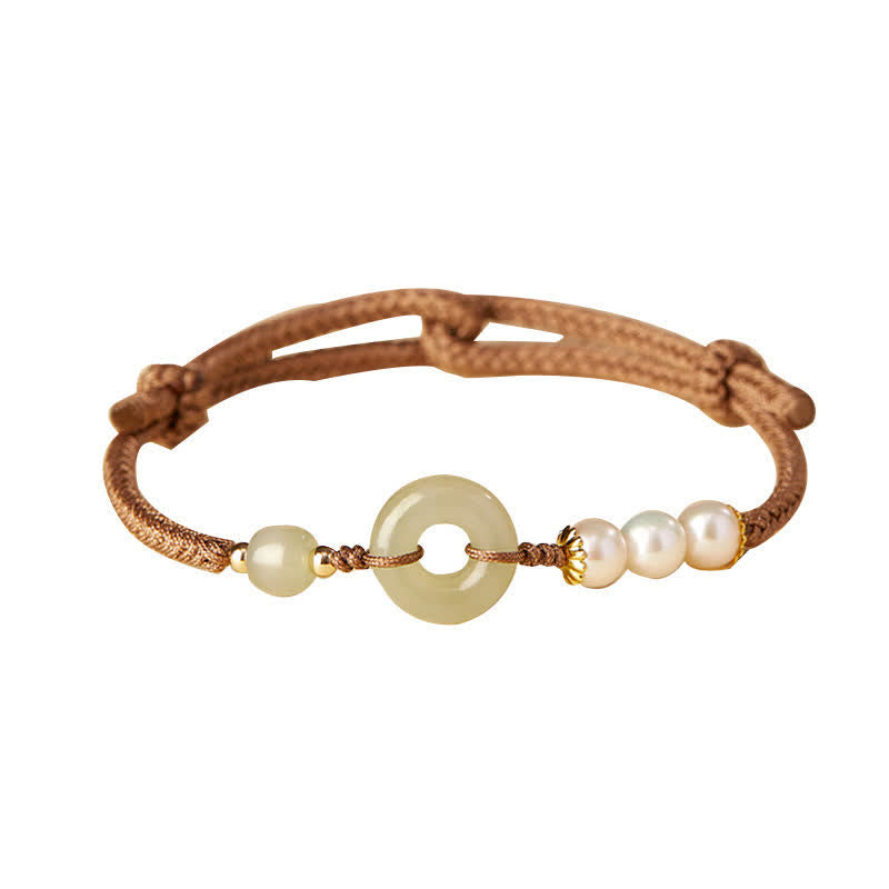 Nimara Ritual Natural Hetian Jade Pearl Peace Buckle Luck Bracelet