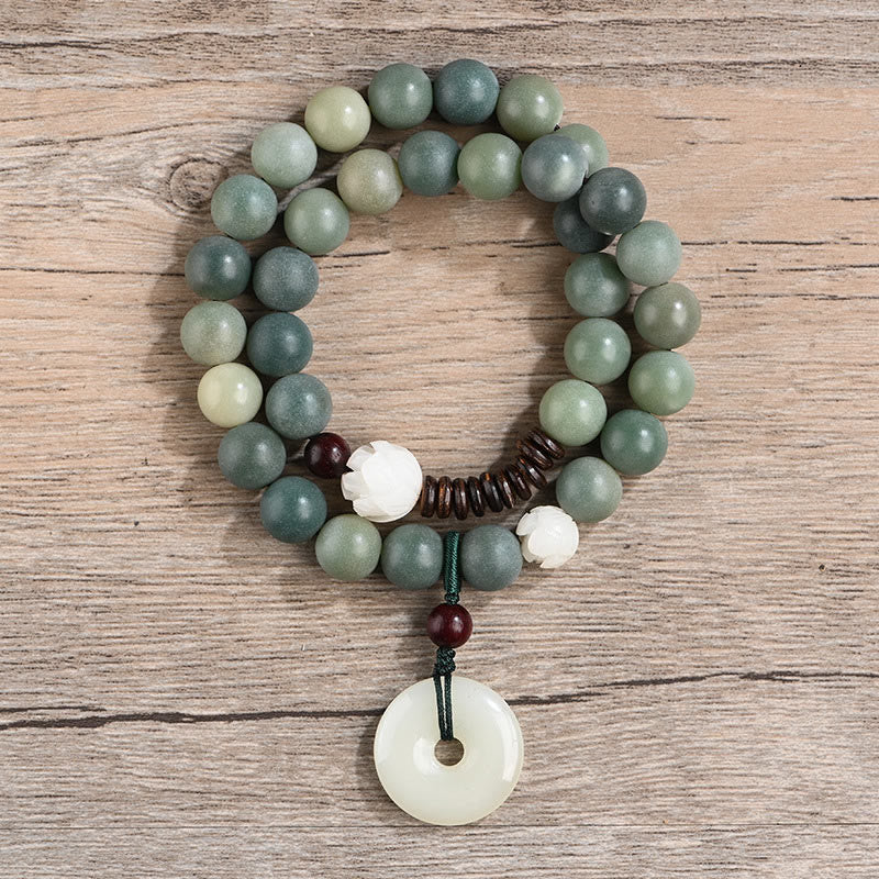 Nimara Ritual Cyan Bodhi Seed Lotus Jade Peace Buckle Wisdom Double Wrap Bracelet