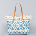 Nimara Ritual Large Capacity Boho Geometry Print Tassel Canvas Tote Shoulder Bag